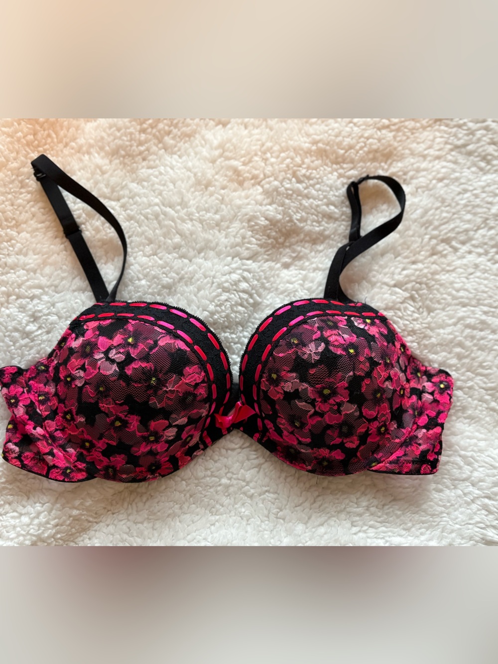 La Senza Floral Lace Push-Up Bra 38B | Black & Pink | Y2K Coquette
